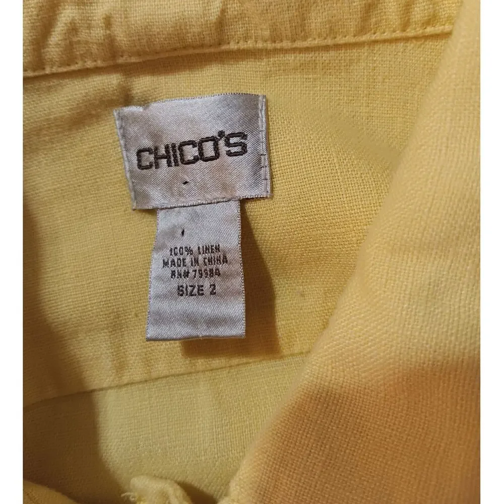 CHICO'S 1 Yellow 100% Linen Jacket M Pockets Light Office Career Travel Vacation